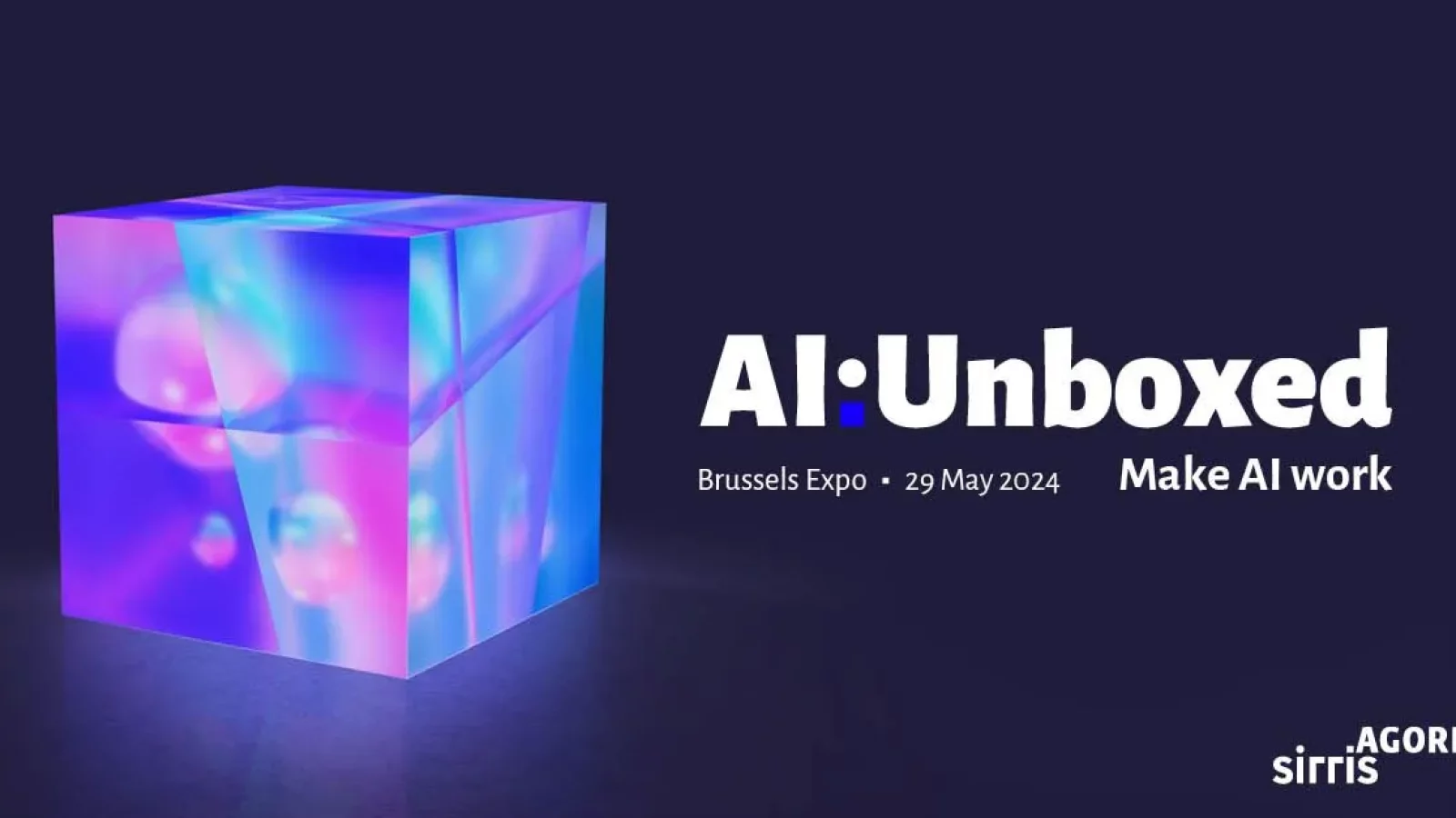 Banner image for 'AI Unboxed', an event on May 29th at Brussels Expo, featuring a modern design with the event name, date, and venue highlighted, set against a technology-themed background.